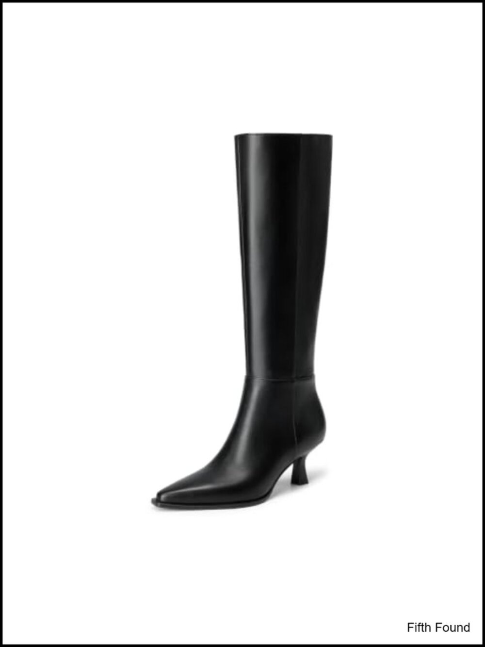 Kitten Heel Knee High Boots Faux Leather Pointed Toe Zip